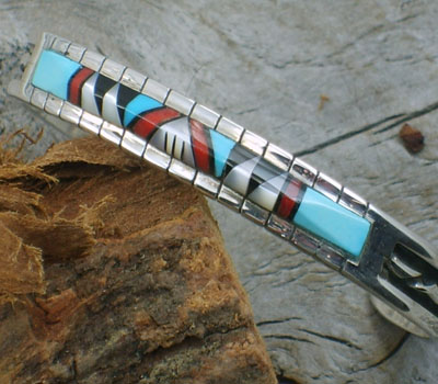 Native American Zuni Turquoise Inlay Cuff Bracelet-sz- 6 1/4